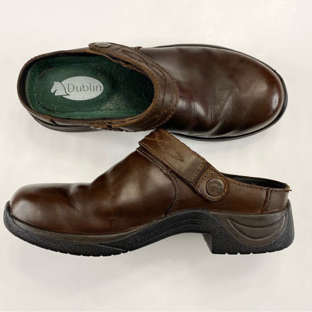 Dublin Riding Clogs Brown Leather Sz 7 Strap Equestrian Mules Slip On Comfort